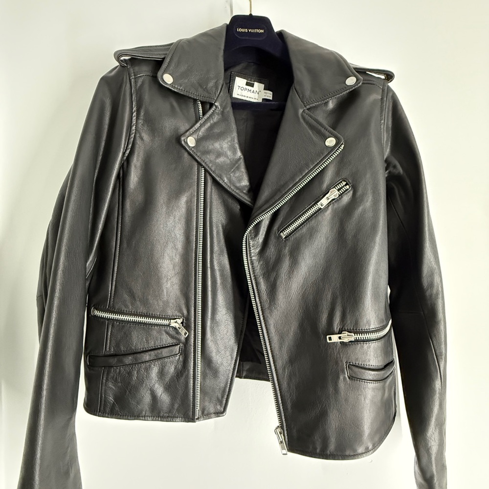 Topman Men’s Black Leather Biker Jacket